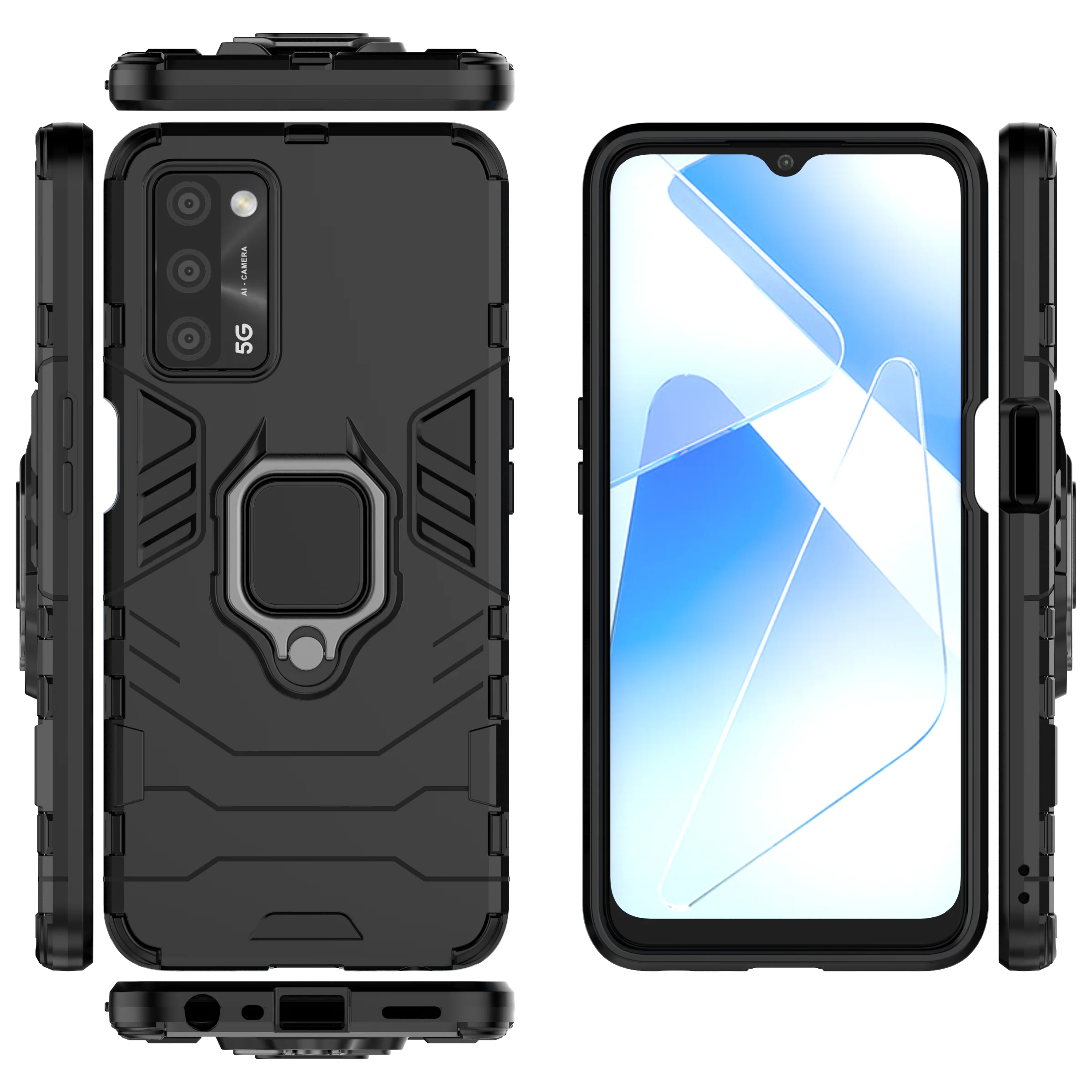 Rugged & Protective Case Oppo A16S & A54S with Ring Holder - Black - Image 5