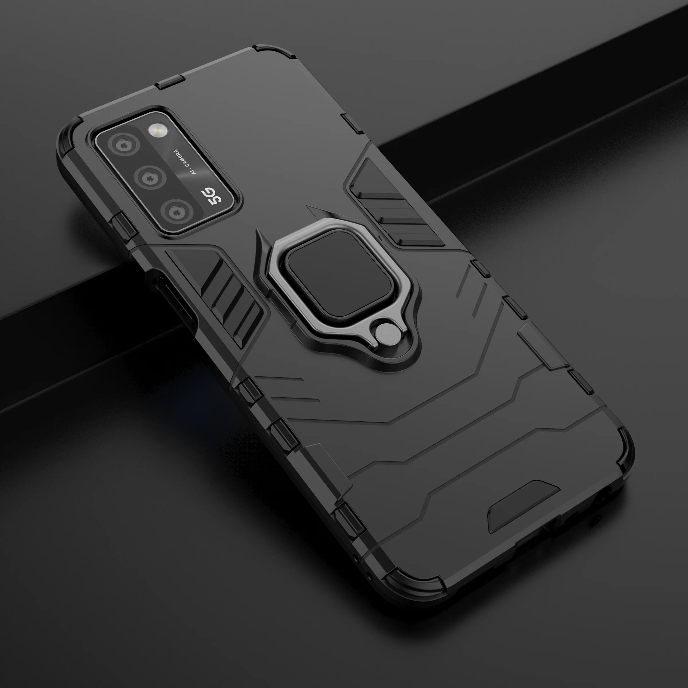 Rugged & Protective Case Oppo A16S & A54S with Ring Holder - Black - Image 8