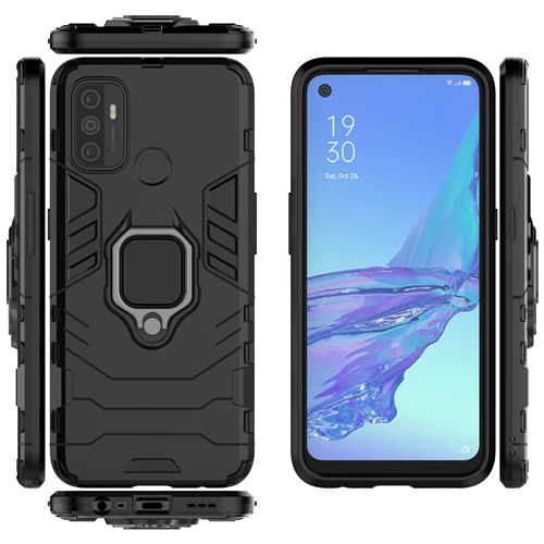 Rugged & Protective Armour Case Oppo A53 & A53S 4G Built in Ring Holder - Black - Image 7