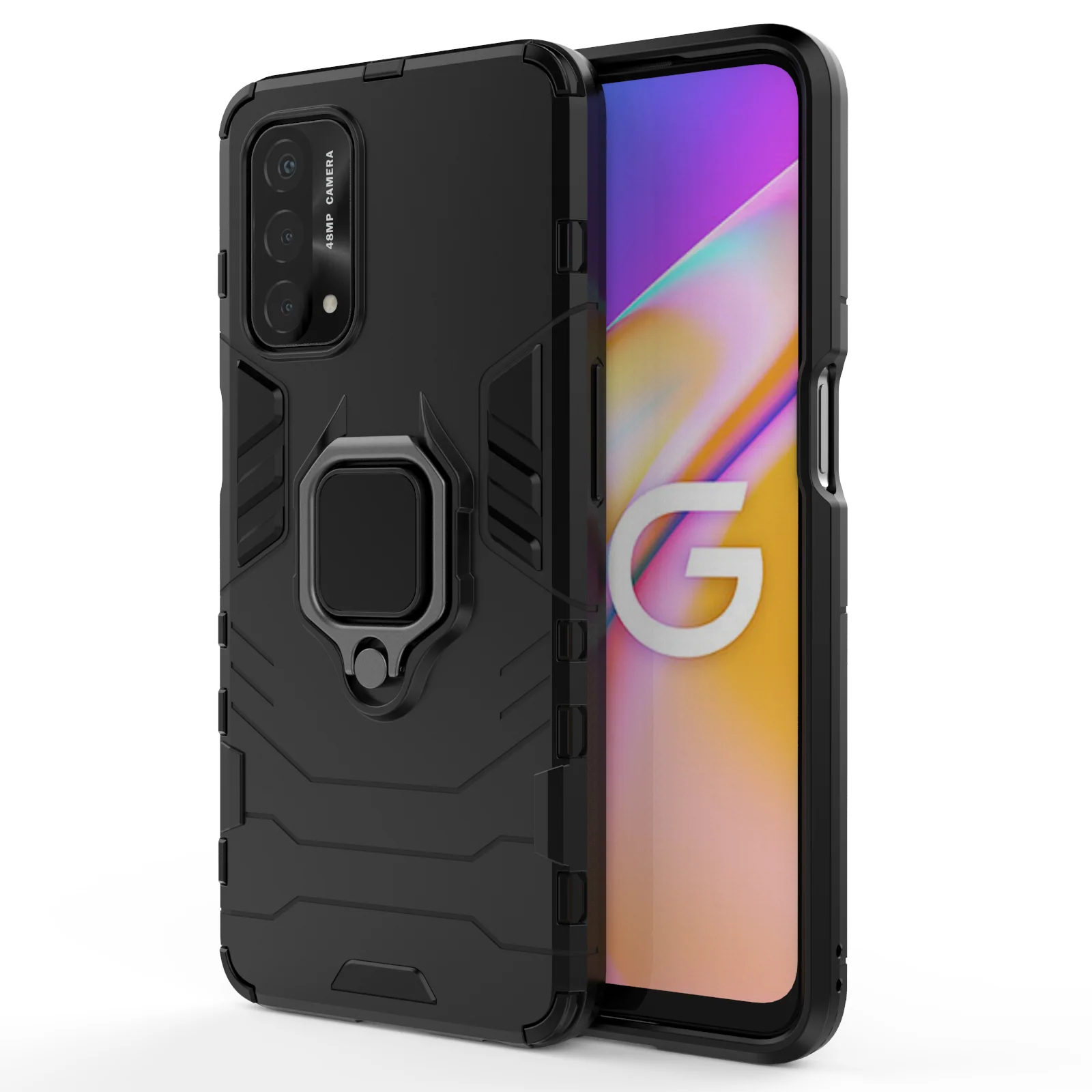 Rugged & Protective Case Oppo A74 5G & A54 5G with Ring Holder - Black - Image 4