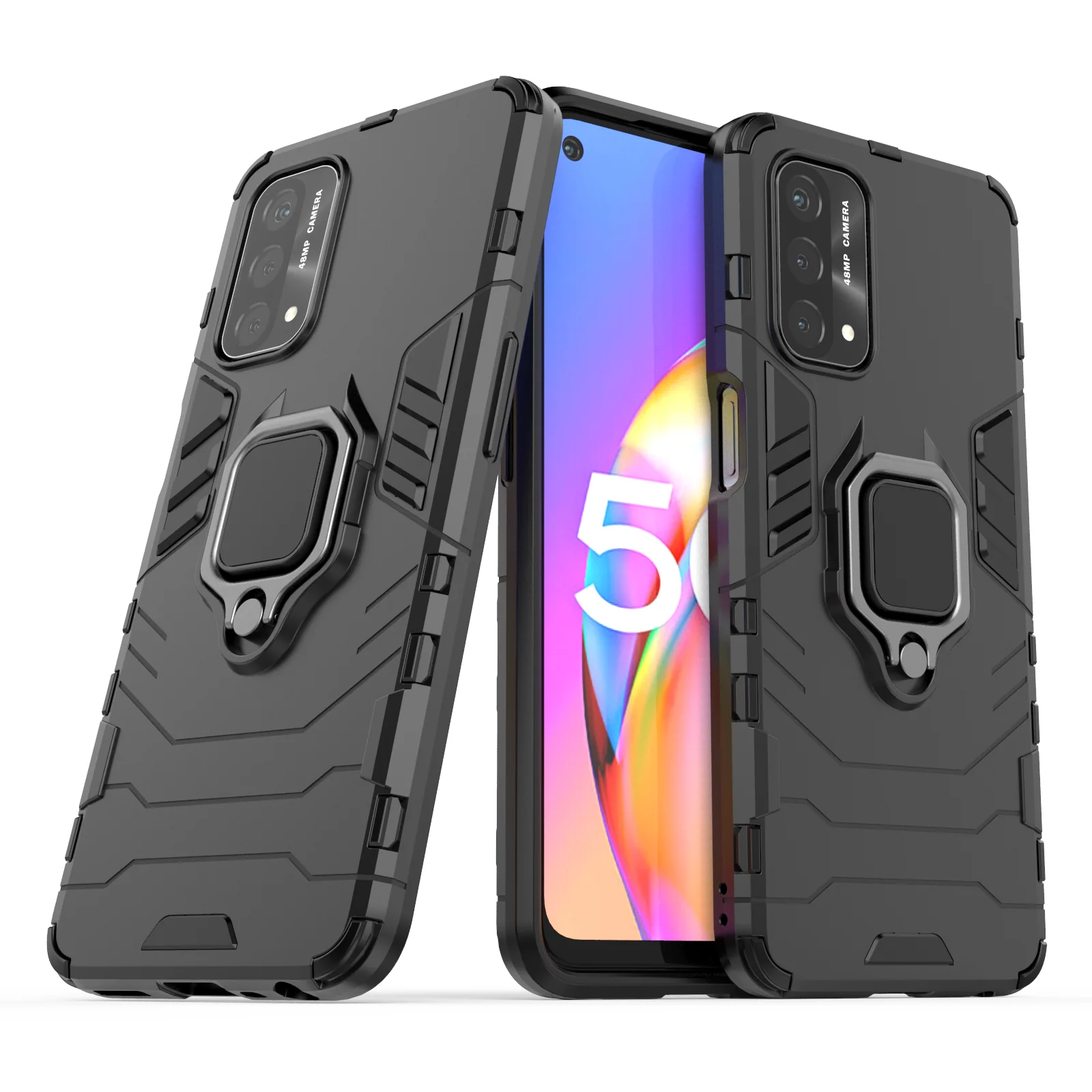 Rugged & Protective Case Oppo A74 5G & A54 5G with Ring Holder - Black - Image 5