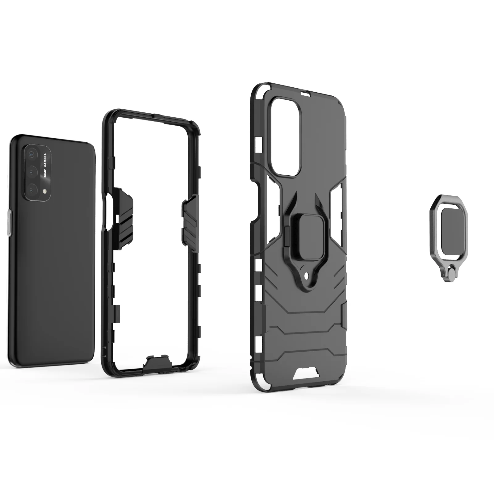 Rugged & Protective Case Oppo A74 5G & A54 5G with Ring Holder - Black - Image 6