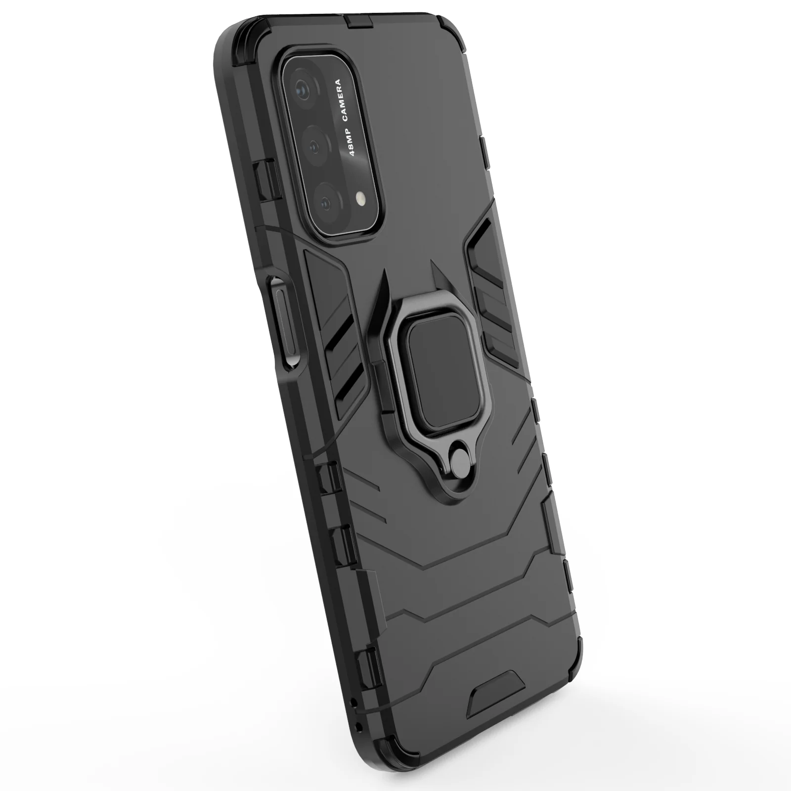 Rugged & Protective Case Oppo A74 5G & A54 5G with Ring Holder - Black - Image 8
