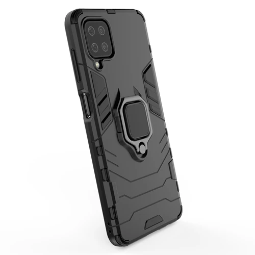 Rugged & Protective Armour Phone Case Samsung A12 Built in Ring Holder - Black - Image 3