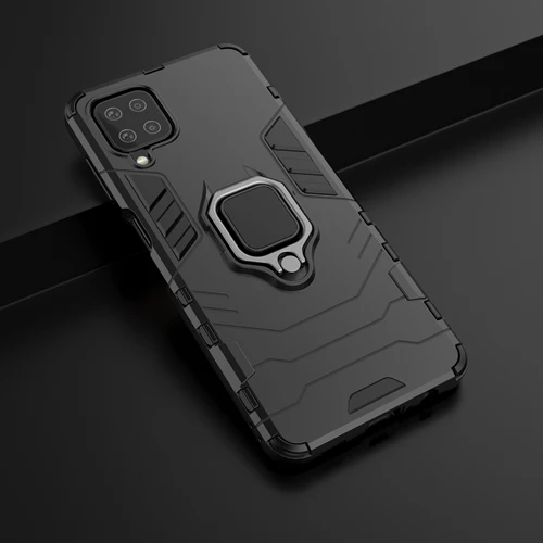 Rugged & Protective Armour Phone Case Samsung A12 Built in Ring Holder - Black - Image 8