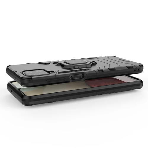 Rugged & Protective Armour Phone Case Samsung A12 Built in Ring Holder - Black - Image 9