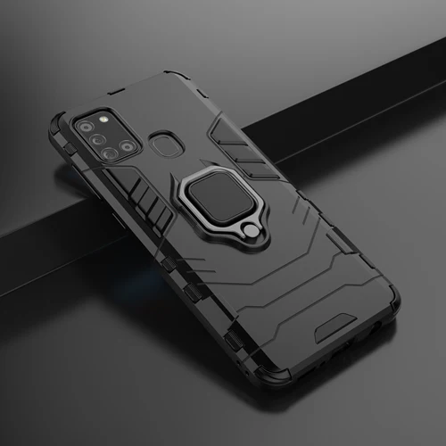 Rugged & Protective Armour Phone Case Samsung A21S Built in Ring Holder - Black - Image 3