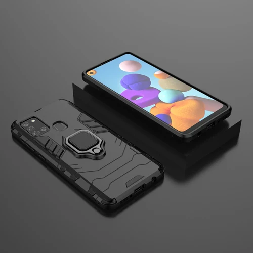 Rugged & Protective Armour Phone Case Samsung A21S Built in Ring Holder - Black - Image 5