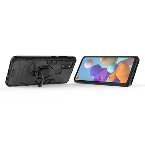 Rugged & Protective Armour Phone Case Samsung A21S Built in Ring Holder - Black - Image 6