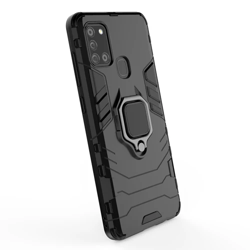 Rugged & Protective Armour Phone Case Samsung A21S Built in Ring Holder - Black - Image 7