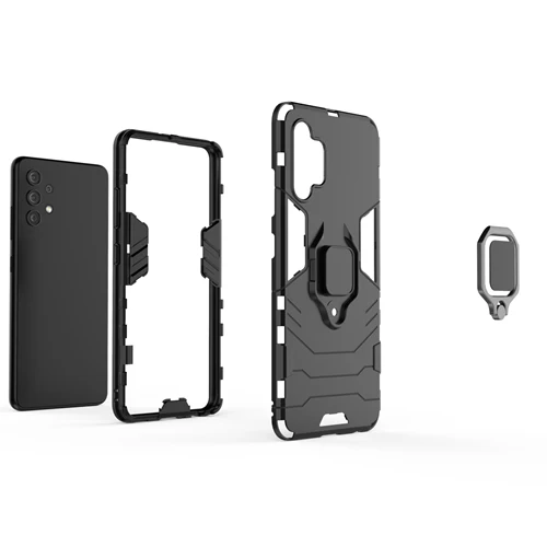 Rugged & Protective Armour Phone Case Samsung A32 4G Built in Ring Holder - Black - Image 3