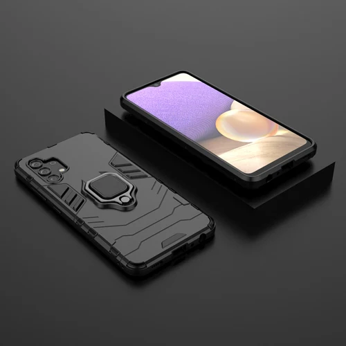 Rugged & Protective Armour Phone Case Samsung A32 4G Built in Ring Holder - Black - Image 4