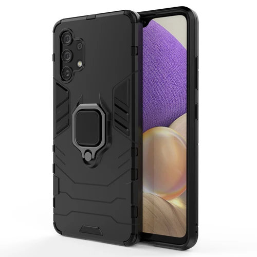Rugged & Protective Armour Phone Case Samsung A32 4G Built in Ring Holder - Black - Image 6