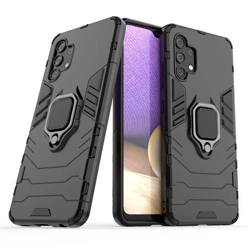Rugged & Protective Armour Phone Case Samsung A32 4G Built in Ring Holder - Black - Image 7