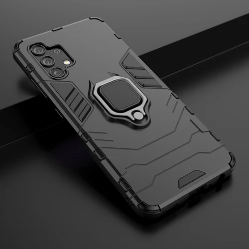 Rugged & Protective Armour Phone Case Samsung A32 4G Built in Ring Holder - Black - Image 8