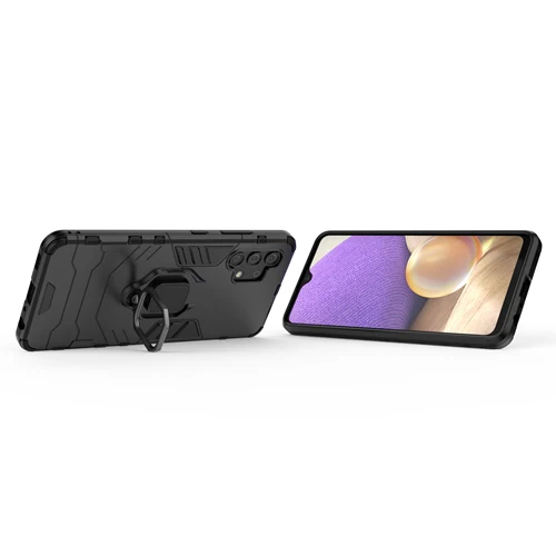 Rugged & Protective Armour Phone Case Samsung A32 4G Built in Ring Holder - Black - Image 9