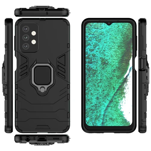 Rugged & Protective Armour Phone Case Samsung A32 5G Built in Ring Holder - Black - Image 8