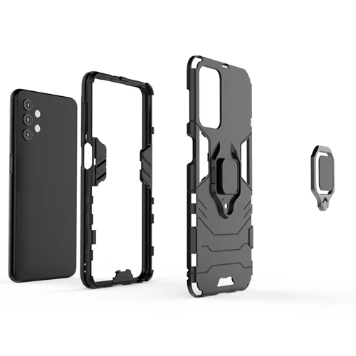 Rugged & Protective Armour Phone Case Samsung A32 5G Built in Ring Holder - Black - Image 9