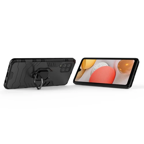 Rugged & Protective Armour Case Samsung A42 5G Built in Ring Holder - Black - Image 2