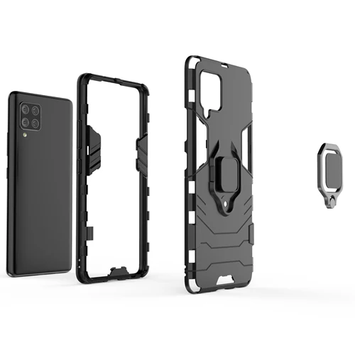 Rugged & Protective Armour Case Samsung A42 5G Built in Ring Holder - Black - Image 3