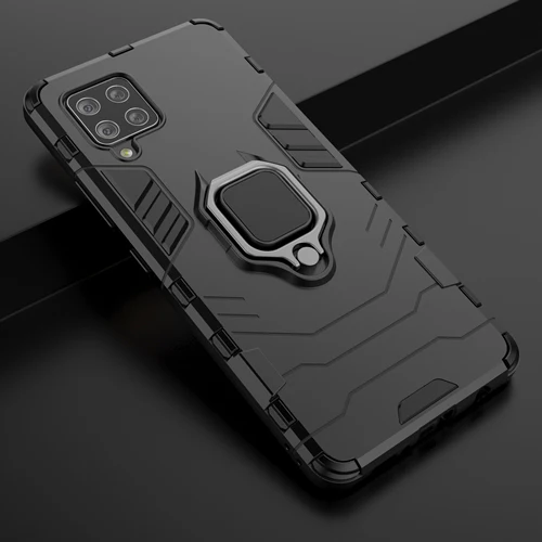 Rugged & Protective Armour Case Samsung A42 5G Built in Ring Holder - Black - Image 4