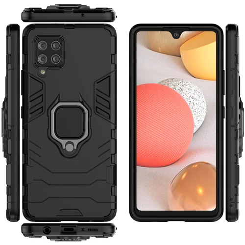 Rugged & Protective Armour Case Samsung A42 5G Built in Ring Holder - Black - Image 7