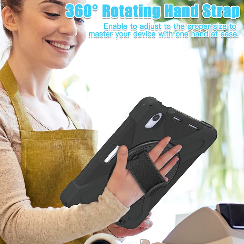 Rugged Protective Case Screen Guard, Hand & Shoulder Strap iPad Mini 6 / 7 - Black - Image 10
