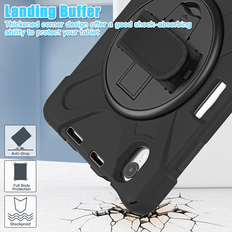 Rugged Protective Case Screen Guard, Hand & Shoulder Strap iPad Mini 6 / 7 - Black - Image 7