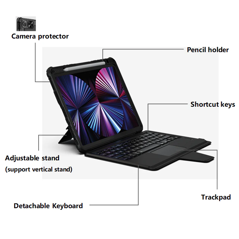 Rugged Protective Detachable Keyboard Case iPad Air 11 M2 & M3 / 4th / 5th 10.9 & Pro 11 inch - Black - Image 2