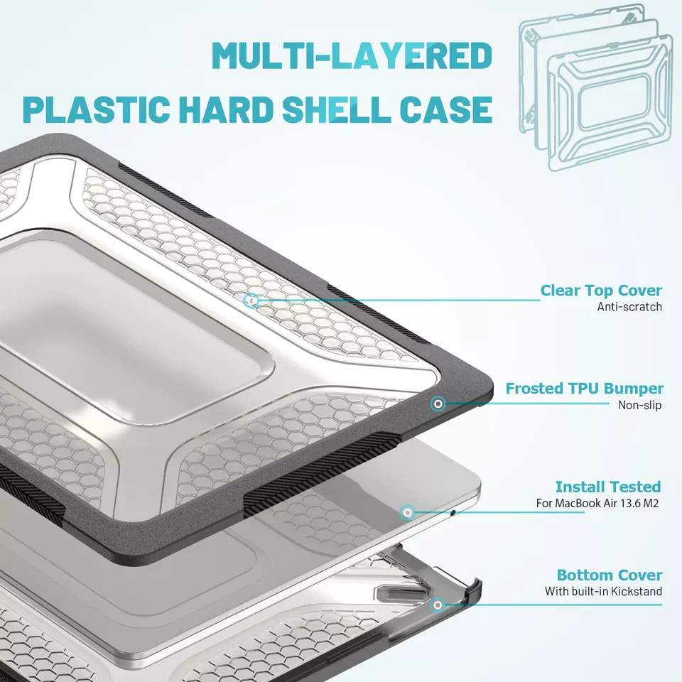 Rugged Protective & Heavy Duty Case Macbook Air 13.6 M3/ M2 - Clear Black - Image 3