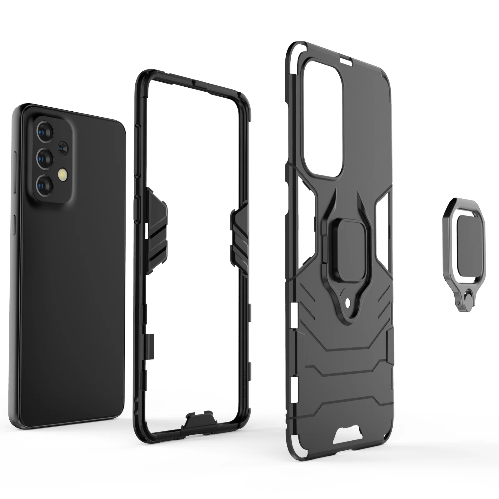 Rugged & Protective Phone Case Samsung A33 5G Built in Ring Holder - Black - Image 4