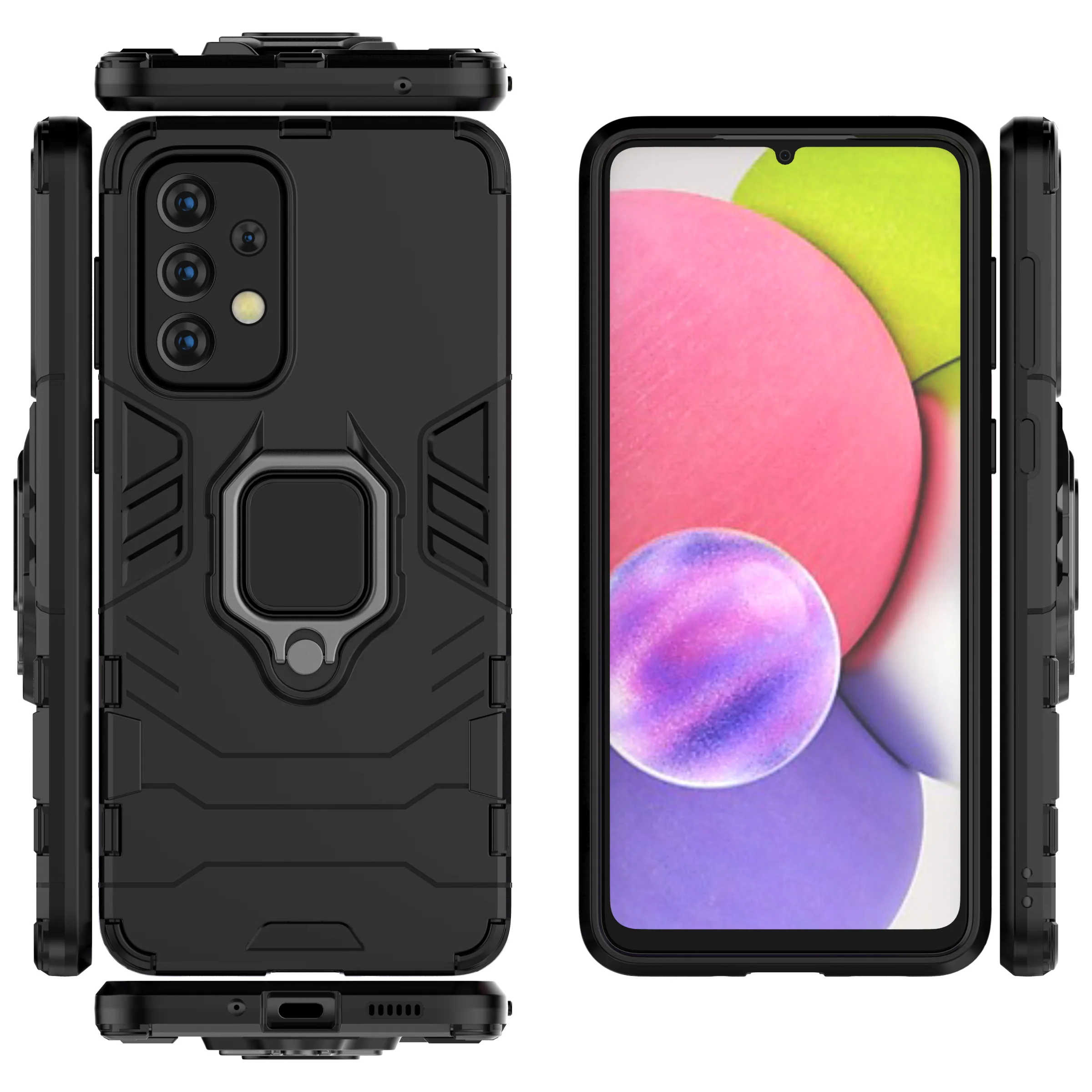 Rugged & Protective Phone Case Samsung A33 5G Built in Ring Holder - Black - Image 5