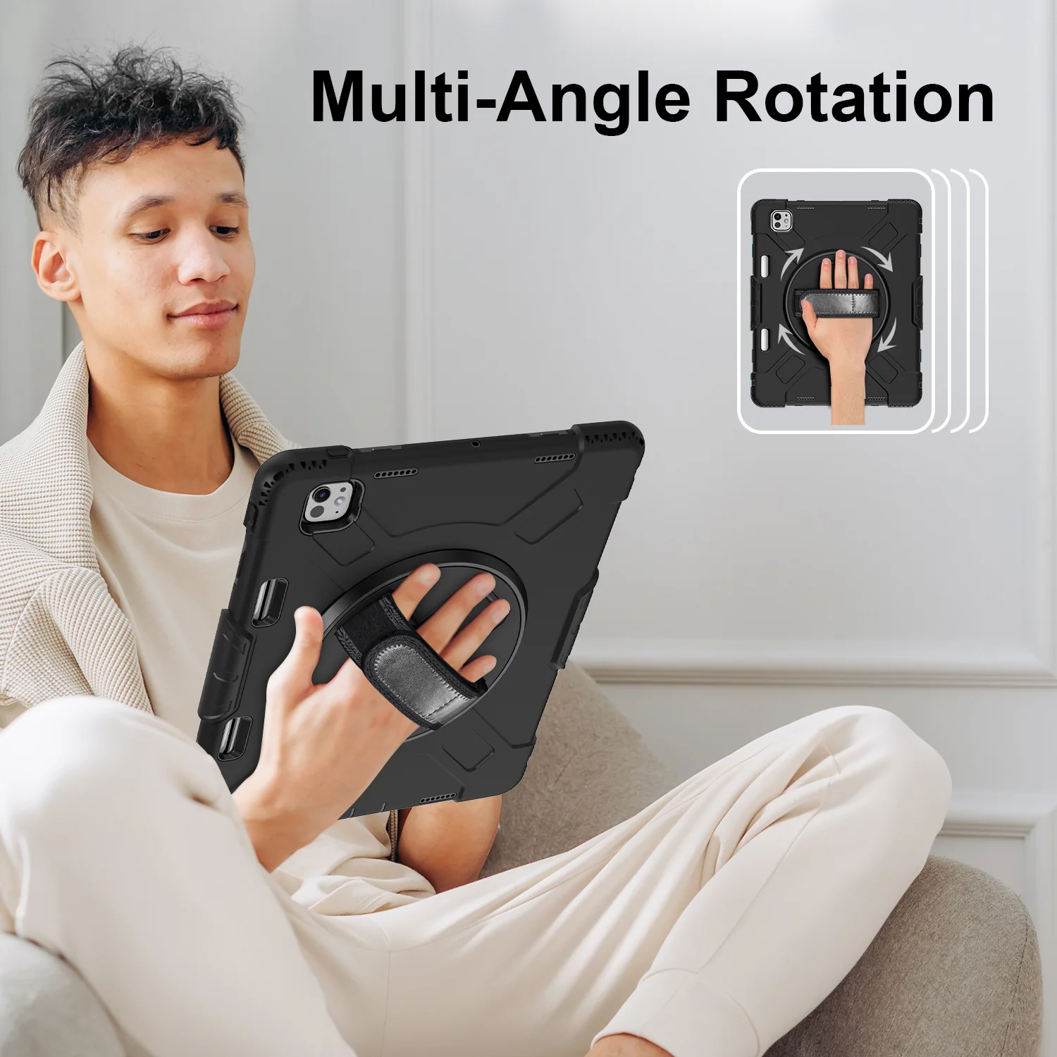 Rugged & Tough Case Hand & Shoulder Strap iPad Pro 11 M4 / M5 - Black - Image 12
