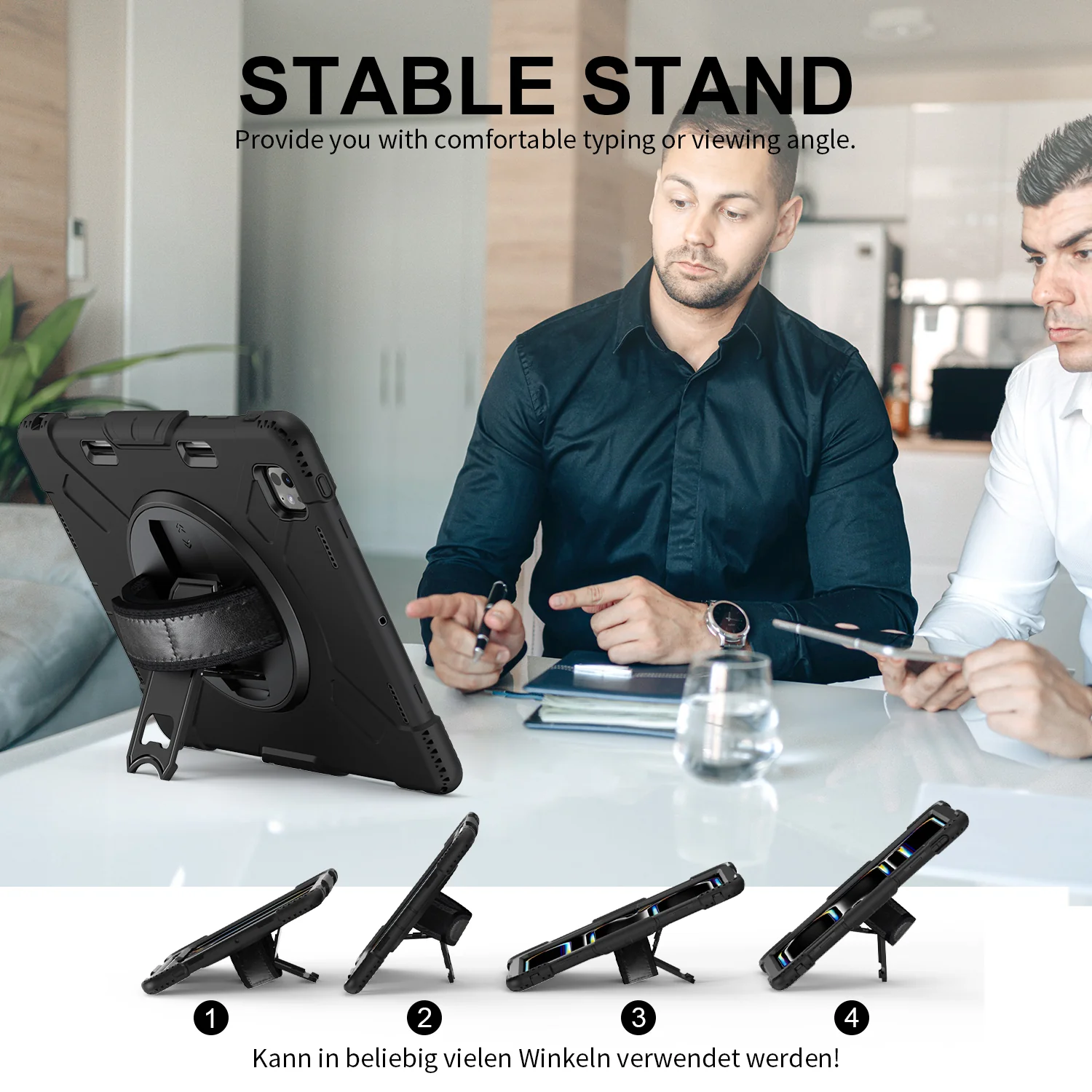 Rugged & Tough Case Hand & Shoulder Strap iPad Pro 13 M4 2024 - Black - Image 11