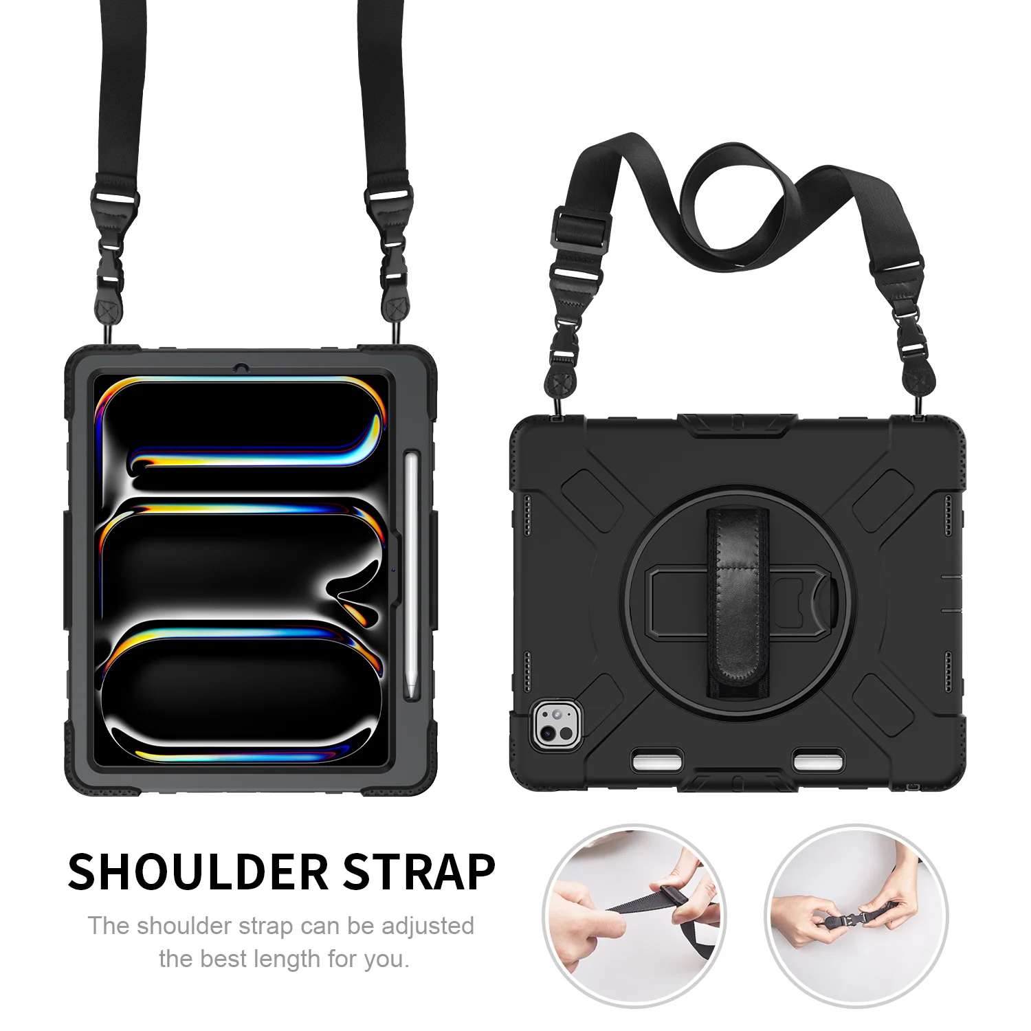 Rugged & Tough Case Hand & Shoulder Strap iPad Pro 13 M4 2024 - Black - Image 4