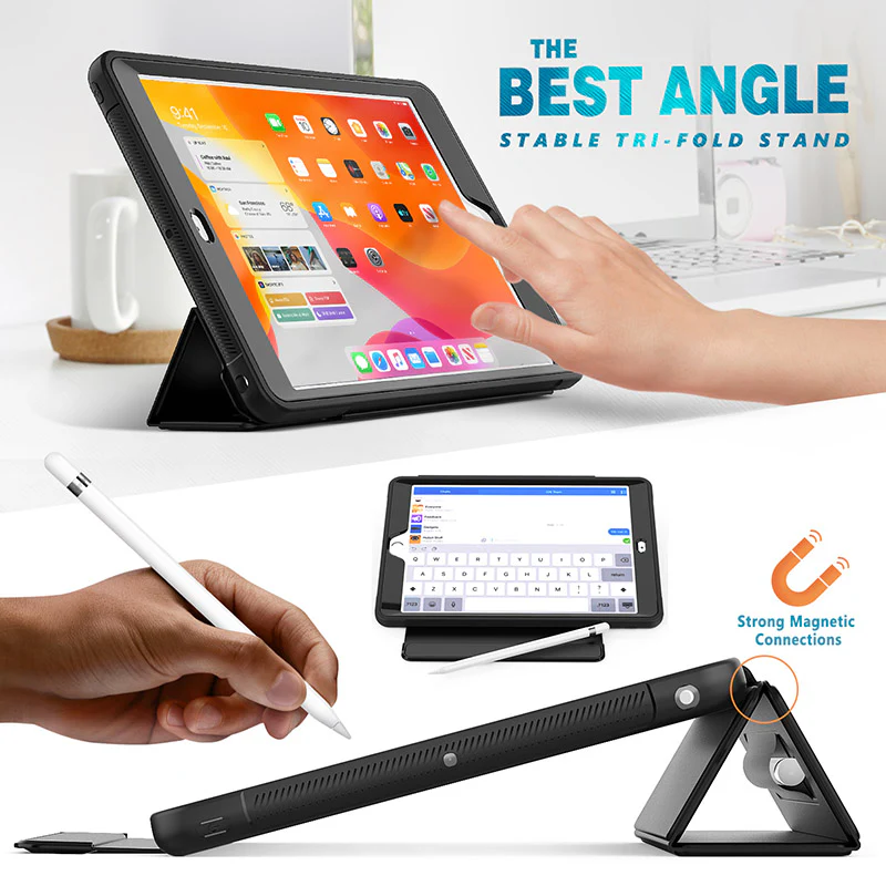 Rugged Trifold Folio Case iPad 9th & 8th & 7th 10.2 inch Clear Back - Black - Image 2