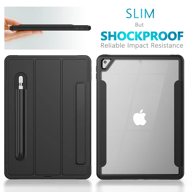 Rugged Trifold Folio Case iPad 9th & 8th & 7th 10.2 inch Clear Back - Black - Image 5
