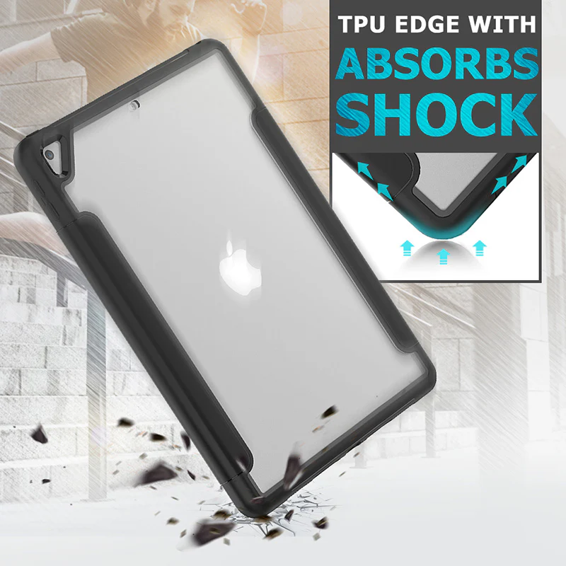Rugged Trifold Folio Case iPad 9th & 8th & 7th 10.2 inch Clear Back - Black - Image 6