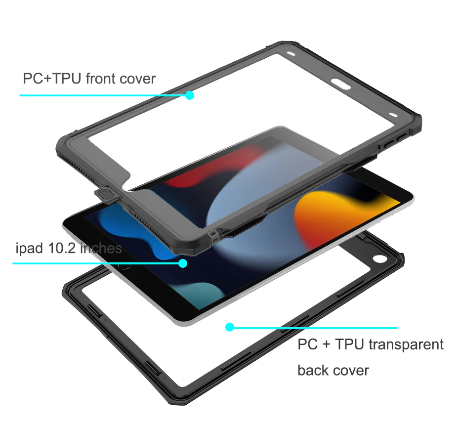 Rugged & Waterproof Protective Case iPad 9th / 8th / 7th Gen 10.2 inch - Black - Image 3
