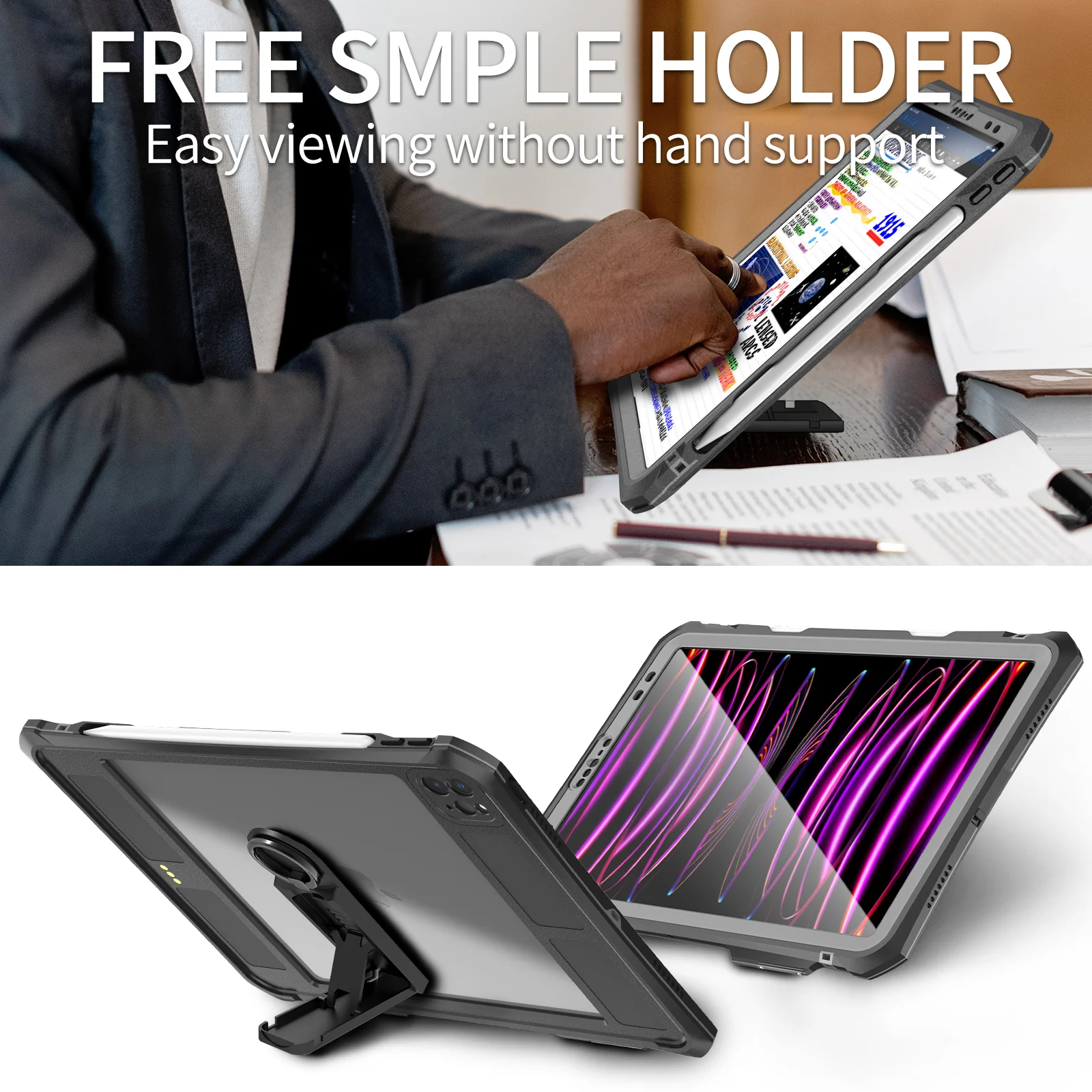 Rugged & Waterproof Protective Case iPad Pro 11 inch 2020 / 2021 / 2022 - Black - Image 8