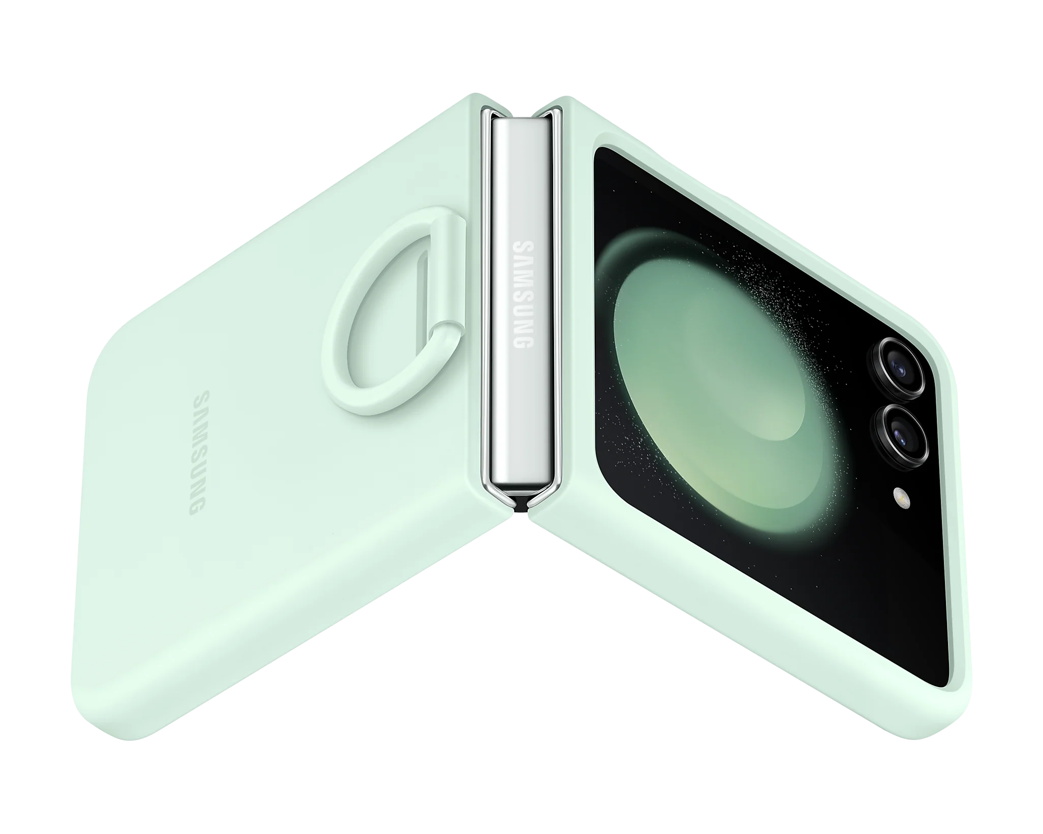 Samsung Galaxy Z Flip5 Silicone Protective Case with Ring - Mint - Image 2