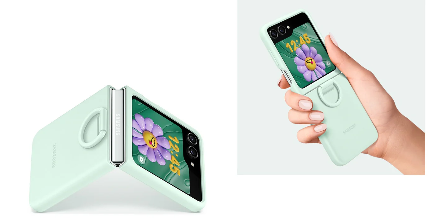 Samsung Galaxy Z Flip5 Silicone Protective Case with Ring - Mint - Image 4