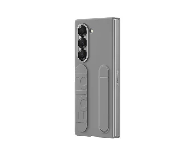 Samsung Silicone Case with Finger Strap and Kickstand for Galaxy Z Fold 6 - Grey - Image 3