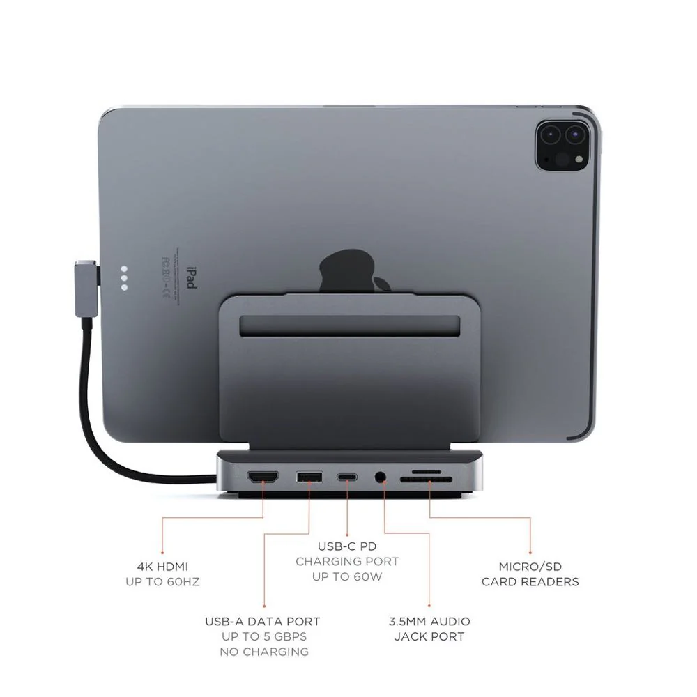 Satechi Aluminium Stand Hub For iPad Pro & Selected Tablets (Space Grey) - Image 3