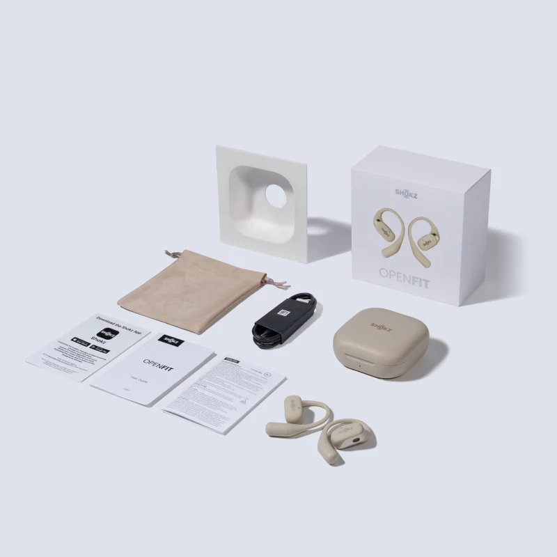 SHOKZ OpenFit Open Ear DirectPitch Bluetooth Earbuds - Beige - Image 11