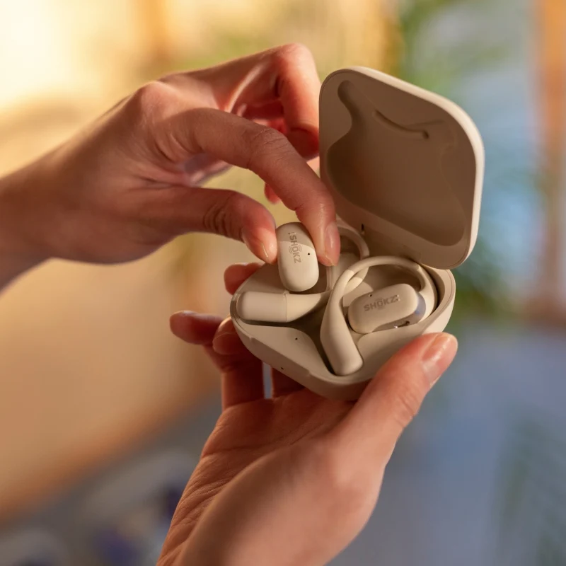 SHOKZ OpenFit Open Ear DirectPitch Bluetooth Earbuds - Beige - Image 9