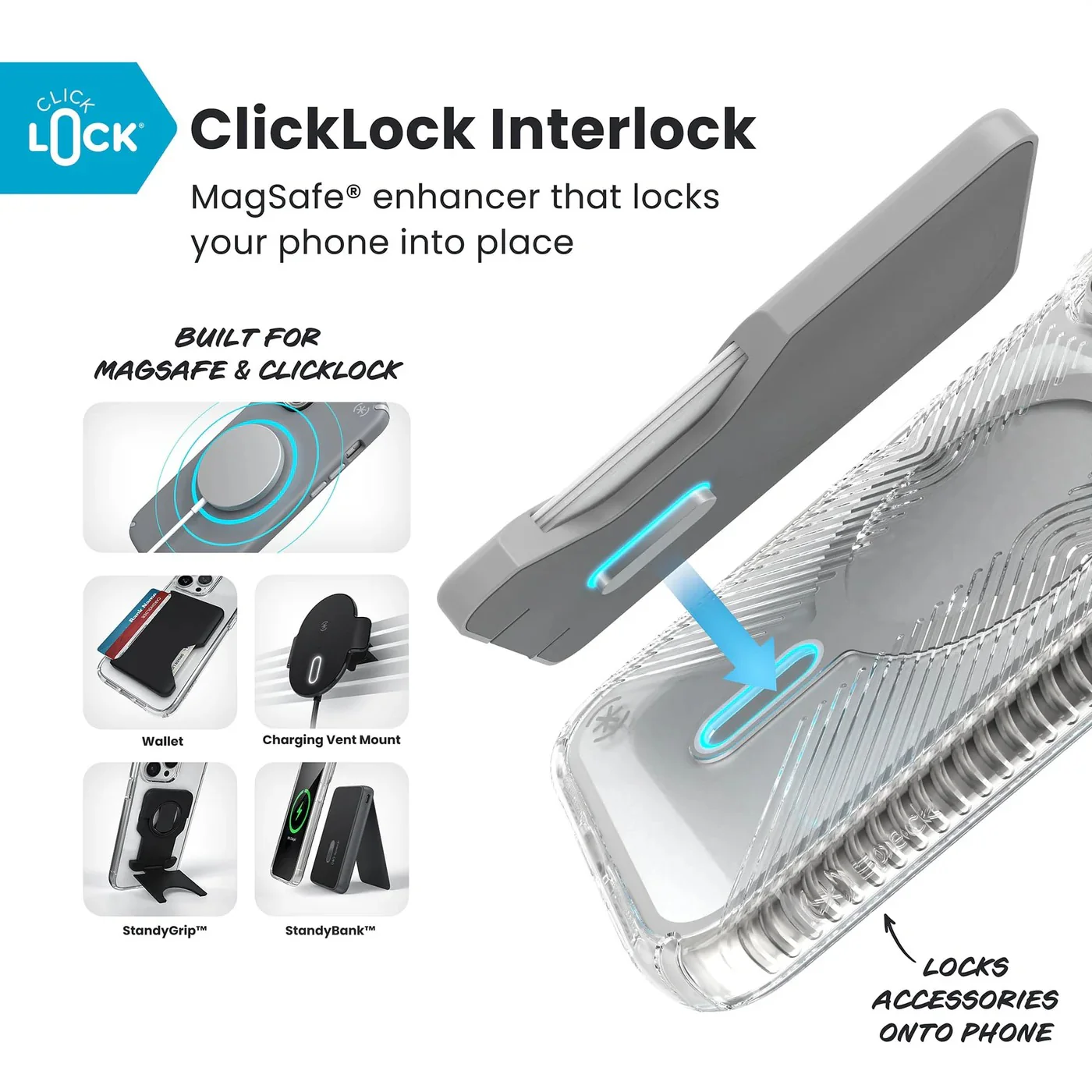 Speck Presidio Clear Grip with ClickLock - iPhone 17 Pro - Clear / Silver - Image 3