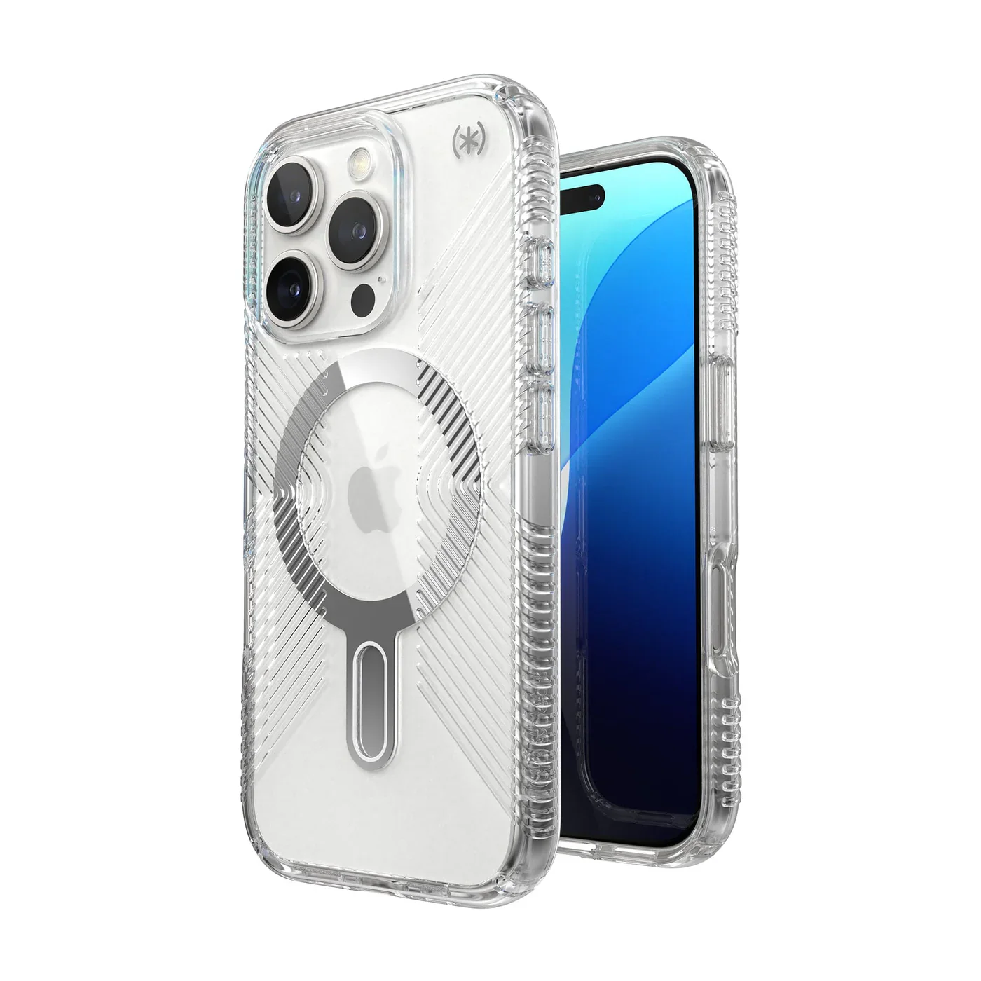 Speck Presidio Perfect-Clear Grip MagSafe with ClickLock iPhone 16 Pro Case - Clear Chrome - Image 3