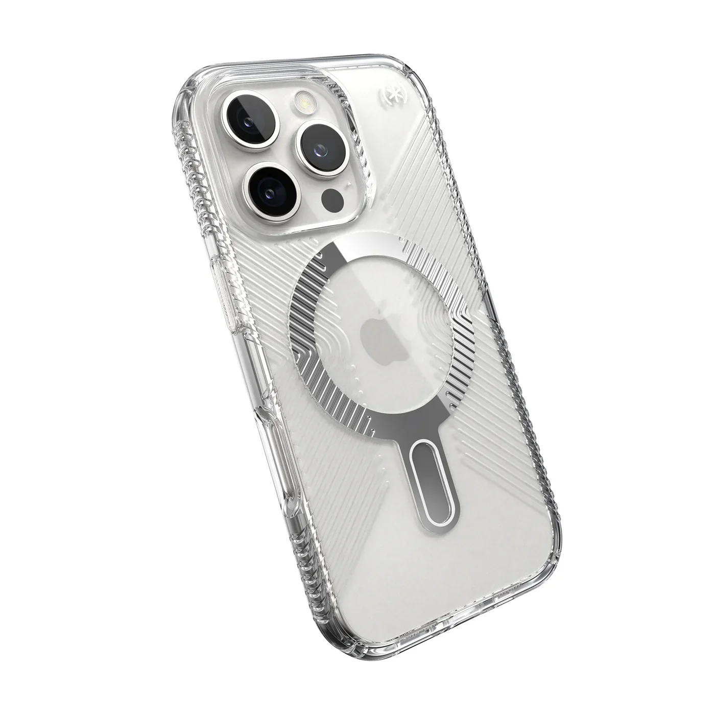 Speck Presidio Perfect-Clear Grip MagSafe with ClickLock iPhone 16 Pro Case - Clear Chrome - Image 4