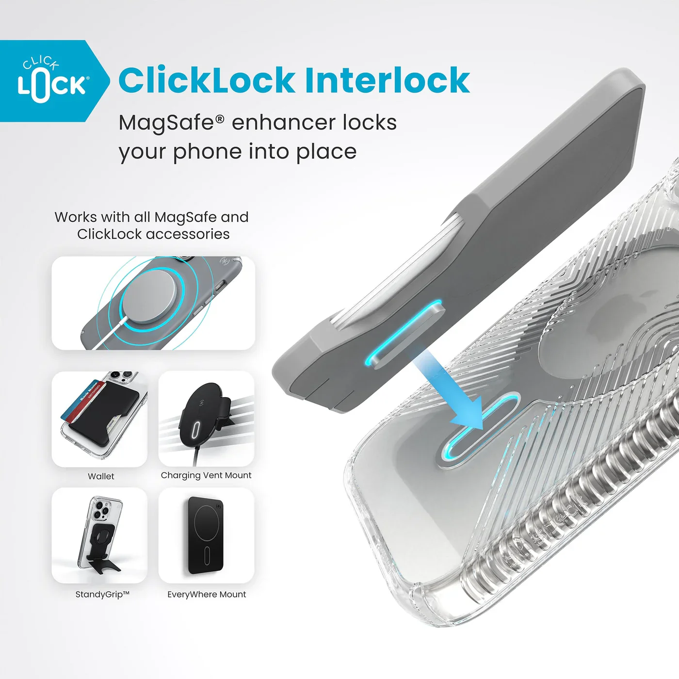 Speck Presidio Perfect-Clear Grip MagSafe with ClickLock iPhone 16 Pro Case - Clear Chrome - Image 5